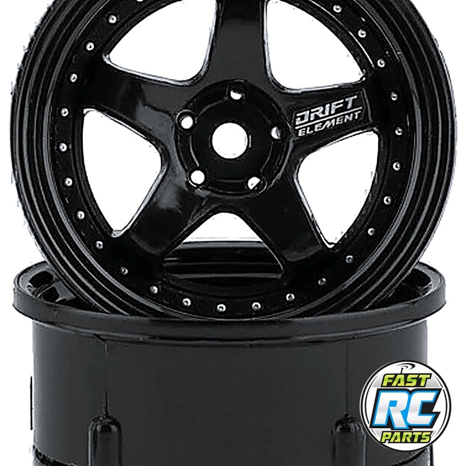 Drift Element 5 Spoke Drift Wheels (Triple Black w/Silver Rivets)