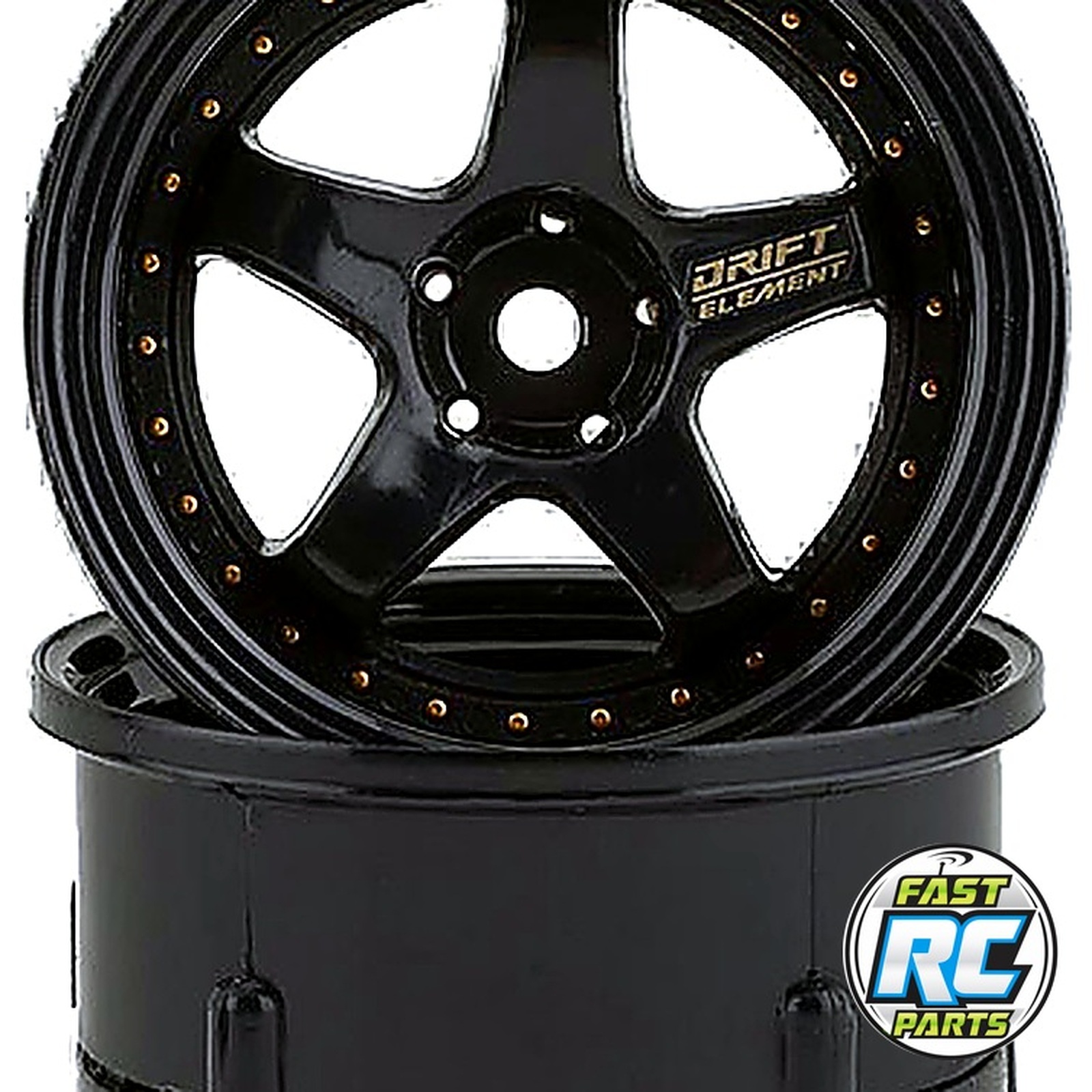 Drift Element 5 Spoke Drift Wheels (Triple Black w/Gold Rivets)