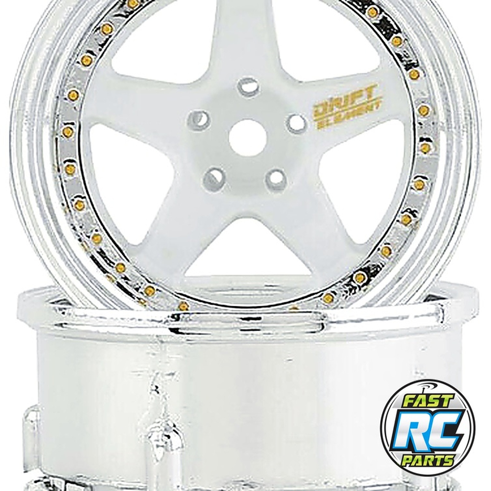 Drift Element 5 Spoke Drift Wheels (White & Chrome w/Gold Rivets)