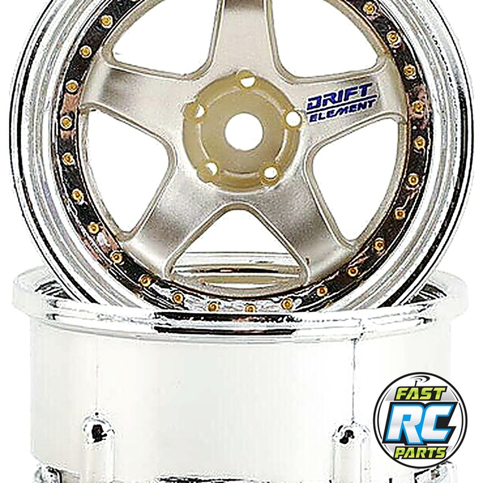 Drift Element 5 Spoke Drift Wheels (Gold & Chrome w/Gold Rivets)