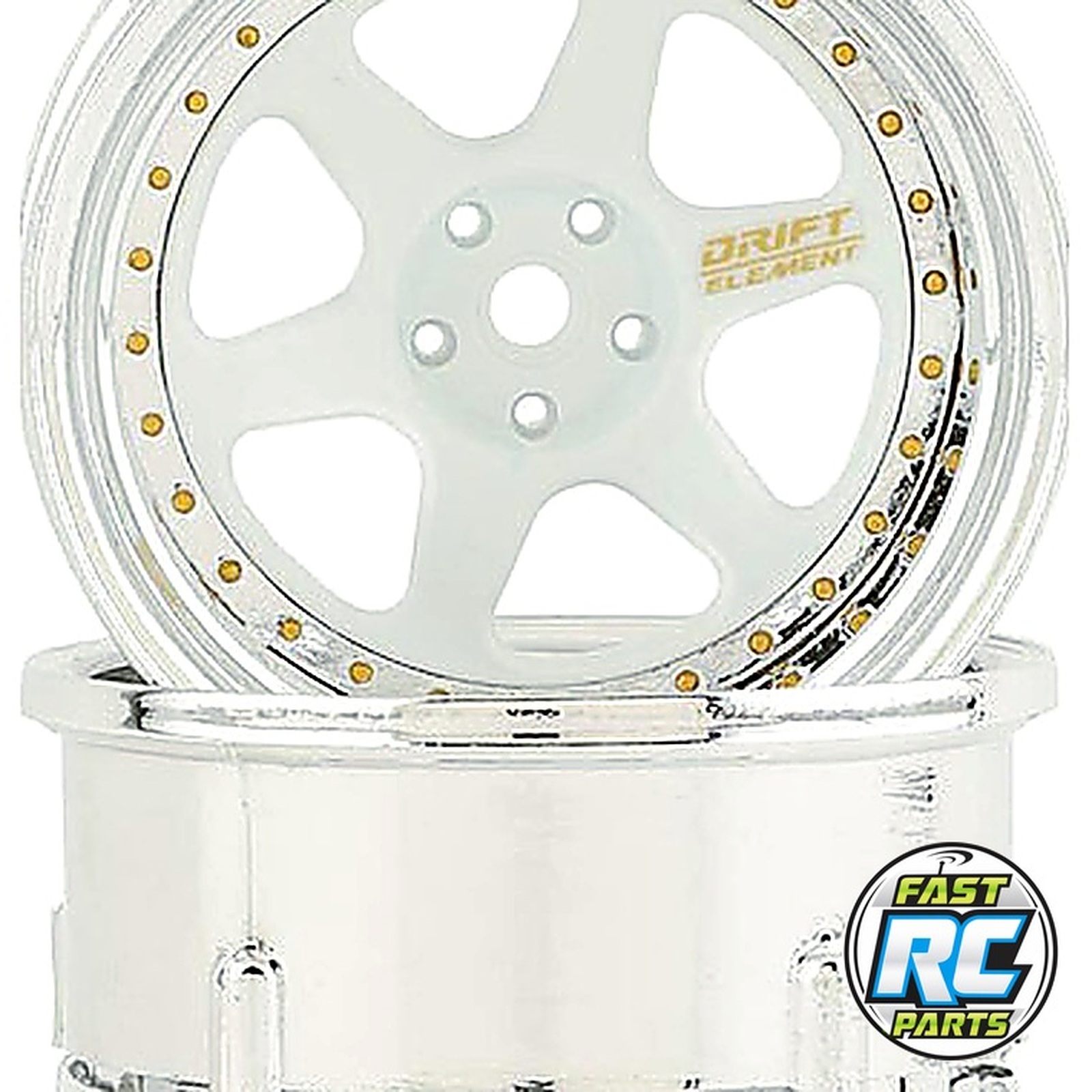 Drift Element 6 Spoke Drift Wheels (White & Chrome w/Gold Rivets)