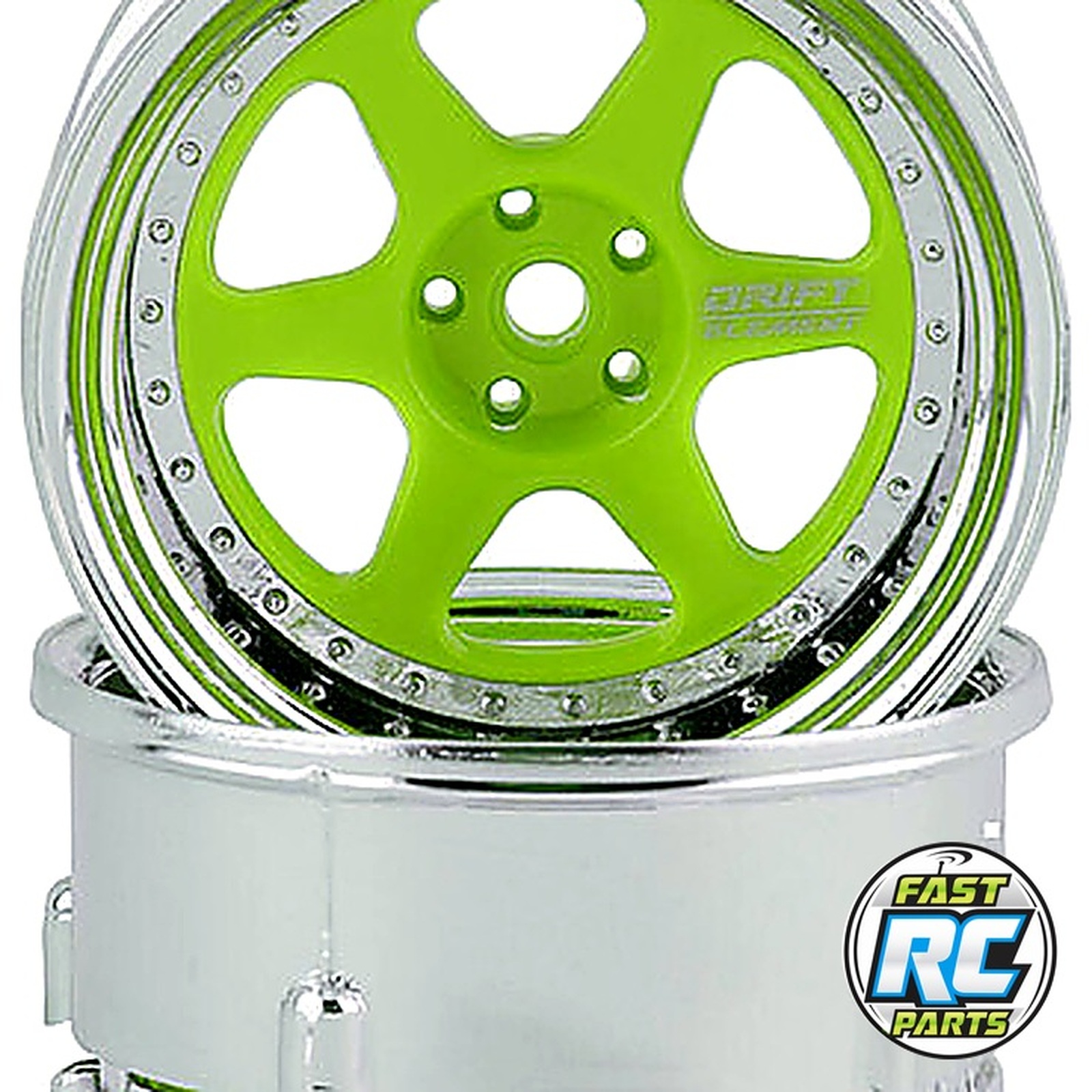 Drift Element 6 Spoke Drift Wheel (Green Face/Chrome Lip/Chrome)