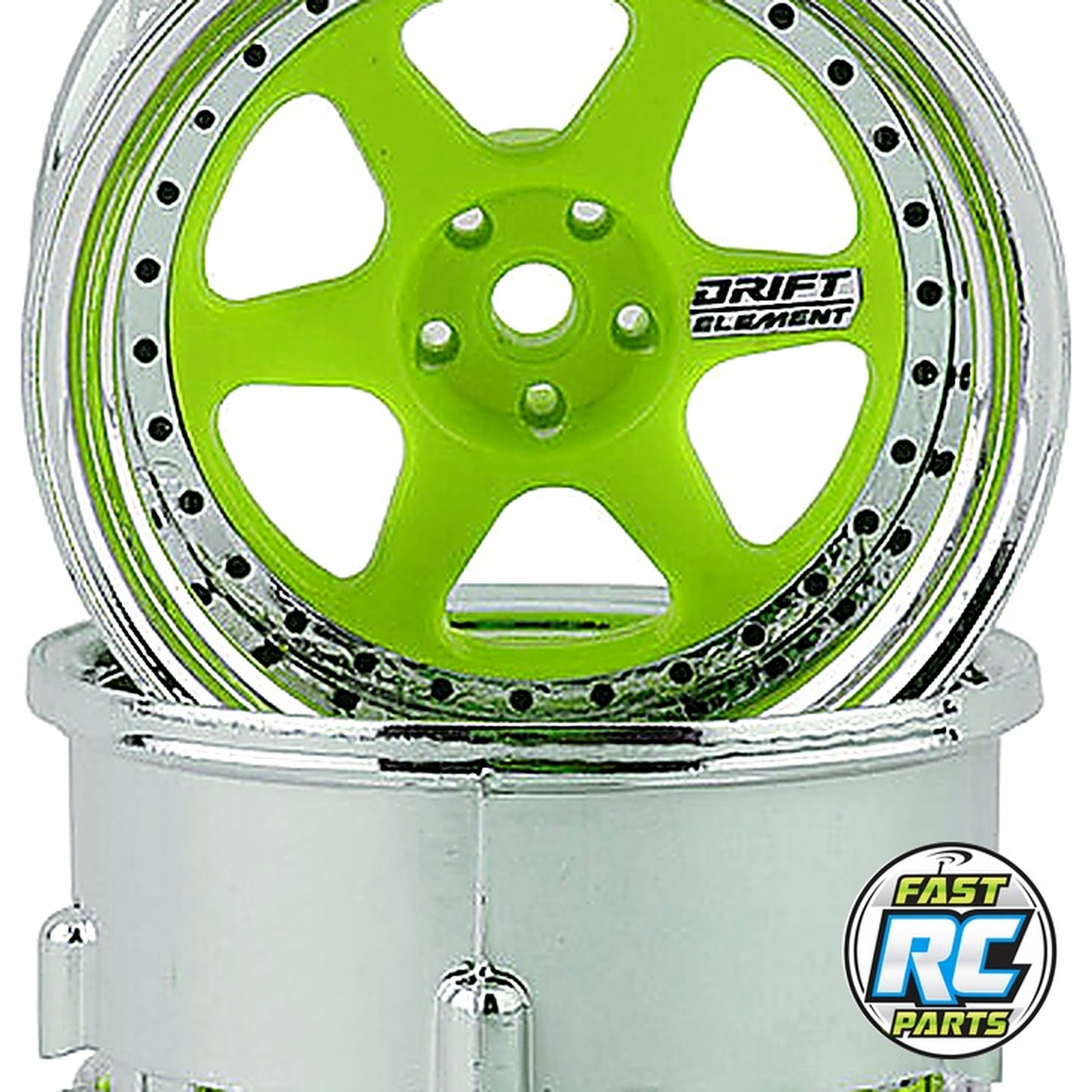 Drift Element 6 Spoke Drift Wheel (Green Face/Chrome Lip/Black R)