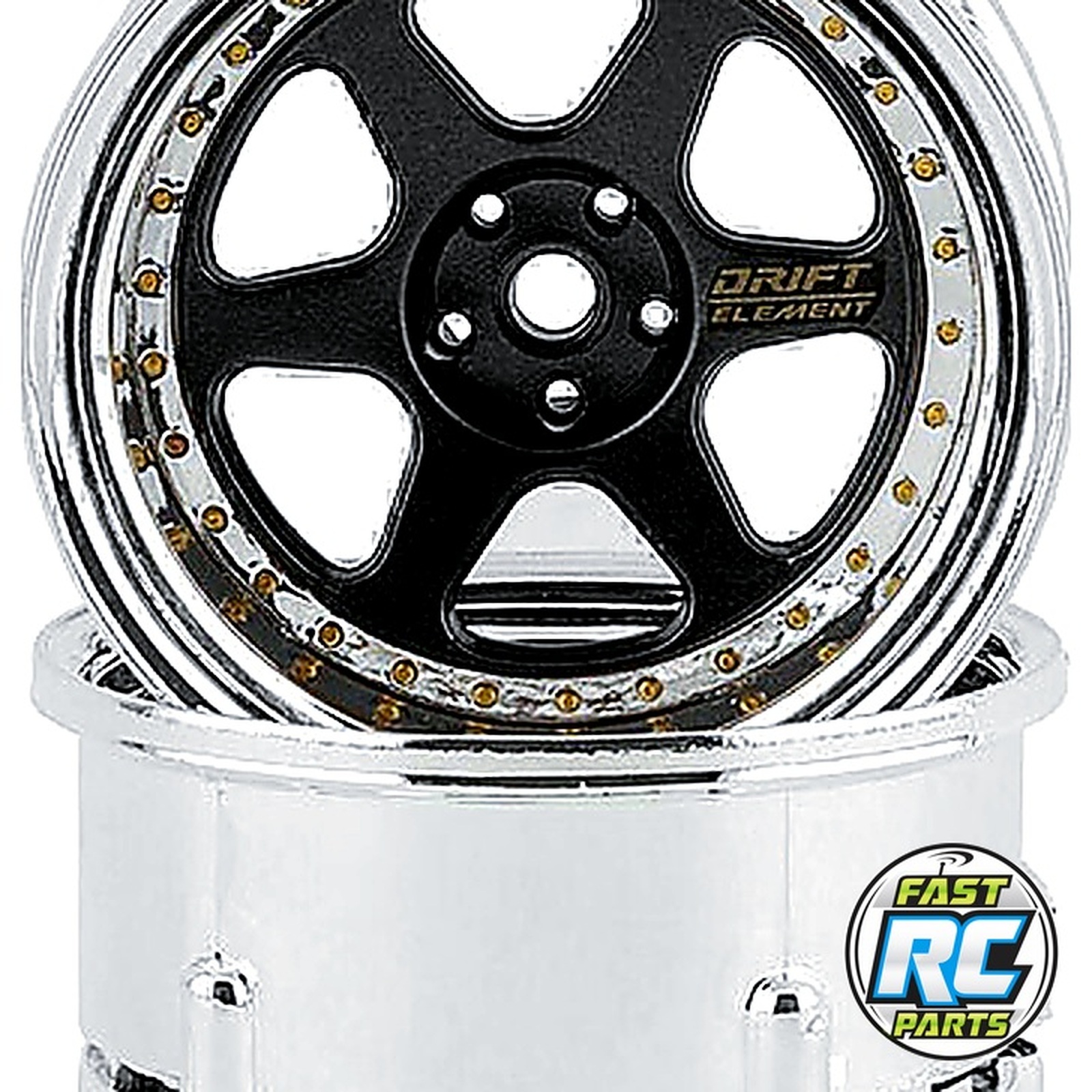 Drift Element 6 Spoke Drift Wheels (Black & Chrome w/Gold Rivets)