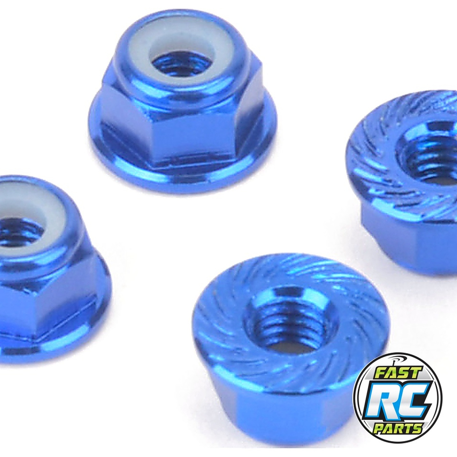 M4 Aluminum Serrated Nyloc Nuts - Blue - 4 Pieces