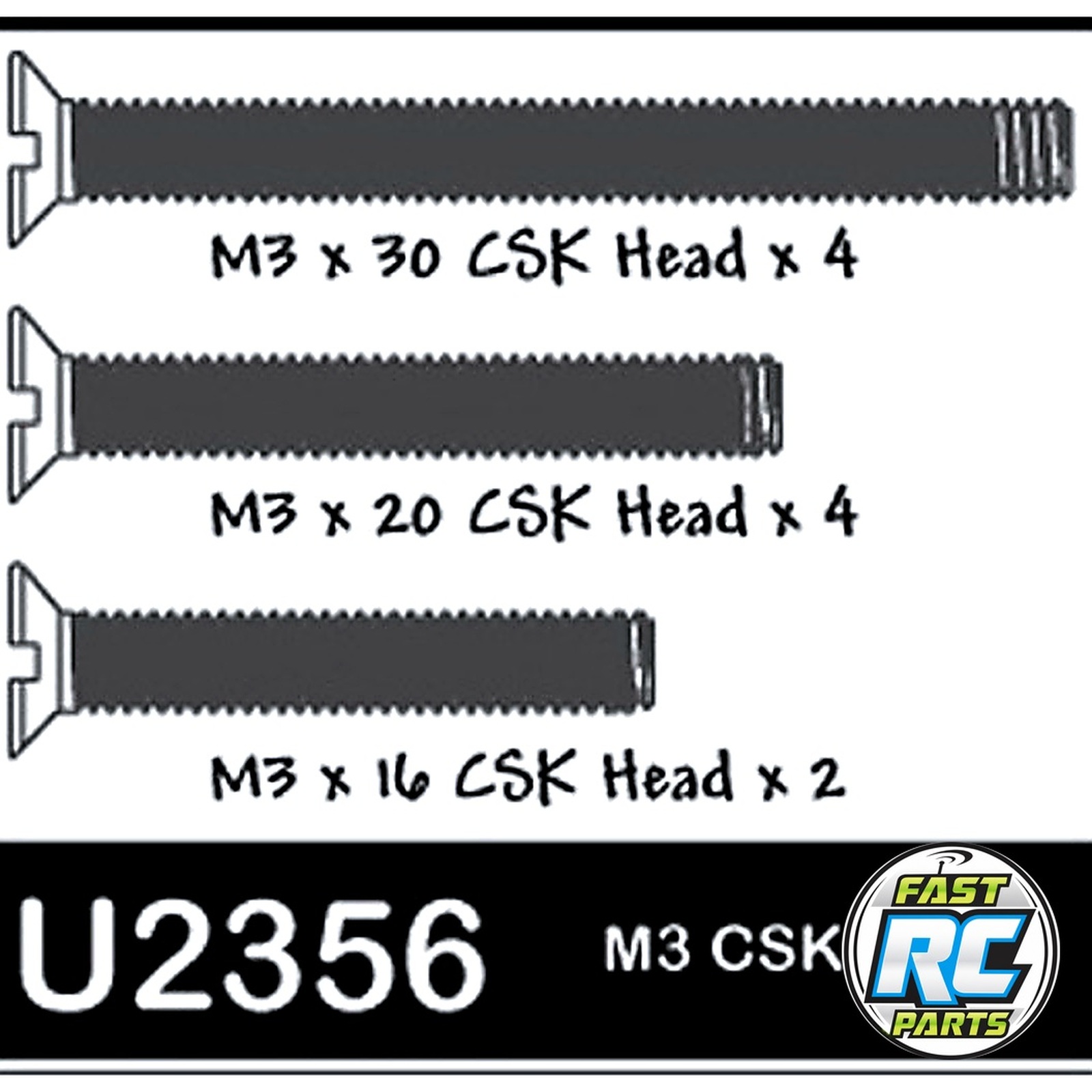 SPEED PACK - M3x16-30 Csk Screws pk12